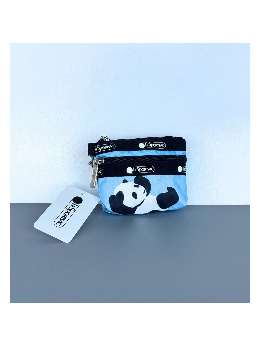 LeSportsac x Panda 2-Zipper Coin Purse Keychain Pouch NWT